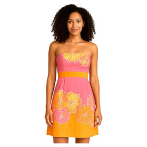 Lilly Pulitzer Betsey Strapless Dress Sz 2 Barbie Pink Salmon Ella Ella Umbrella